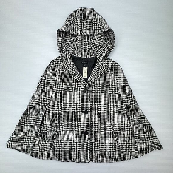 Talbots XS/S Hooded Houndstooth Cape Coat Black White Wool Blend New $199 - Picture 7 of 11